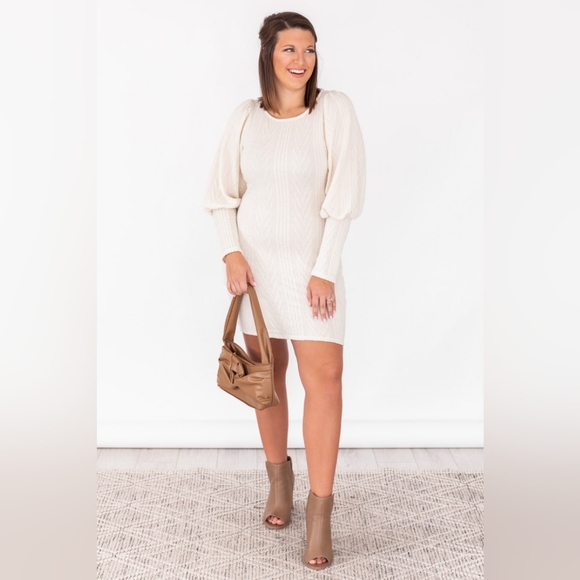 Pink Lily | Ivory Long Sleeve Knit Dress - Picture 3 of 5